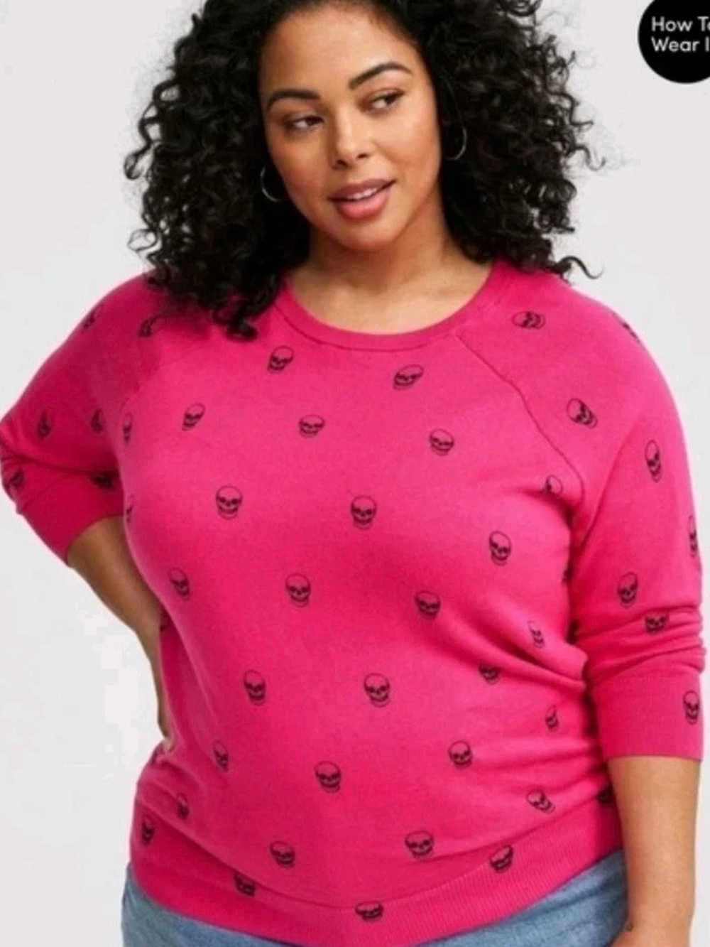 Torrid Pink Skull-Print Crewneck Sweater - Women's Size 0/L